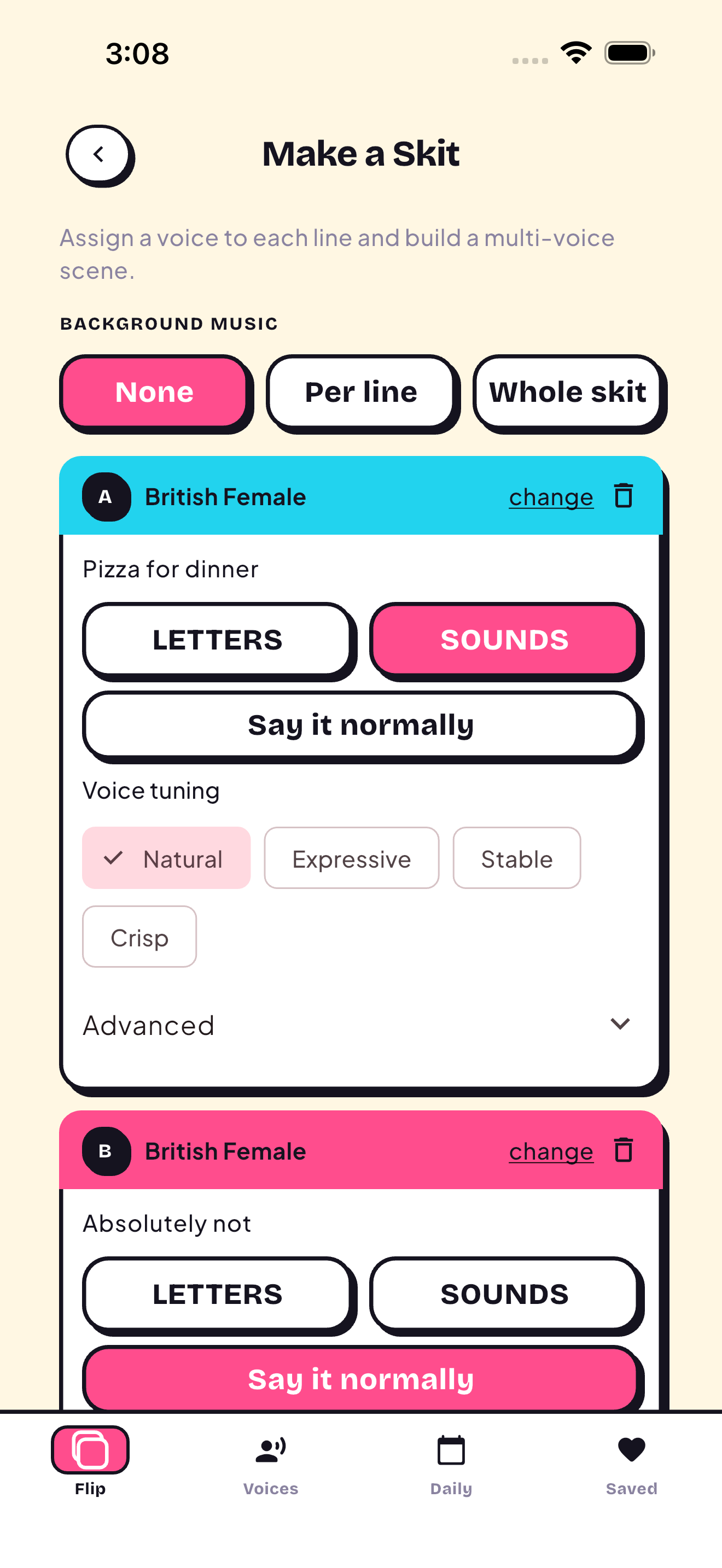 Building a multi-voice skit